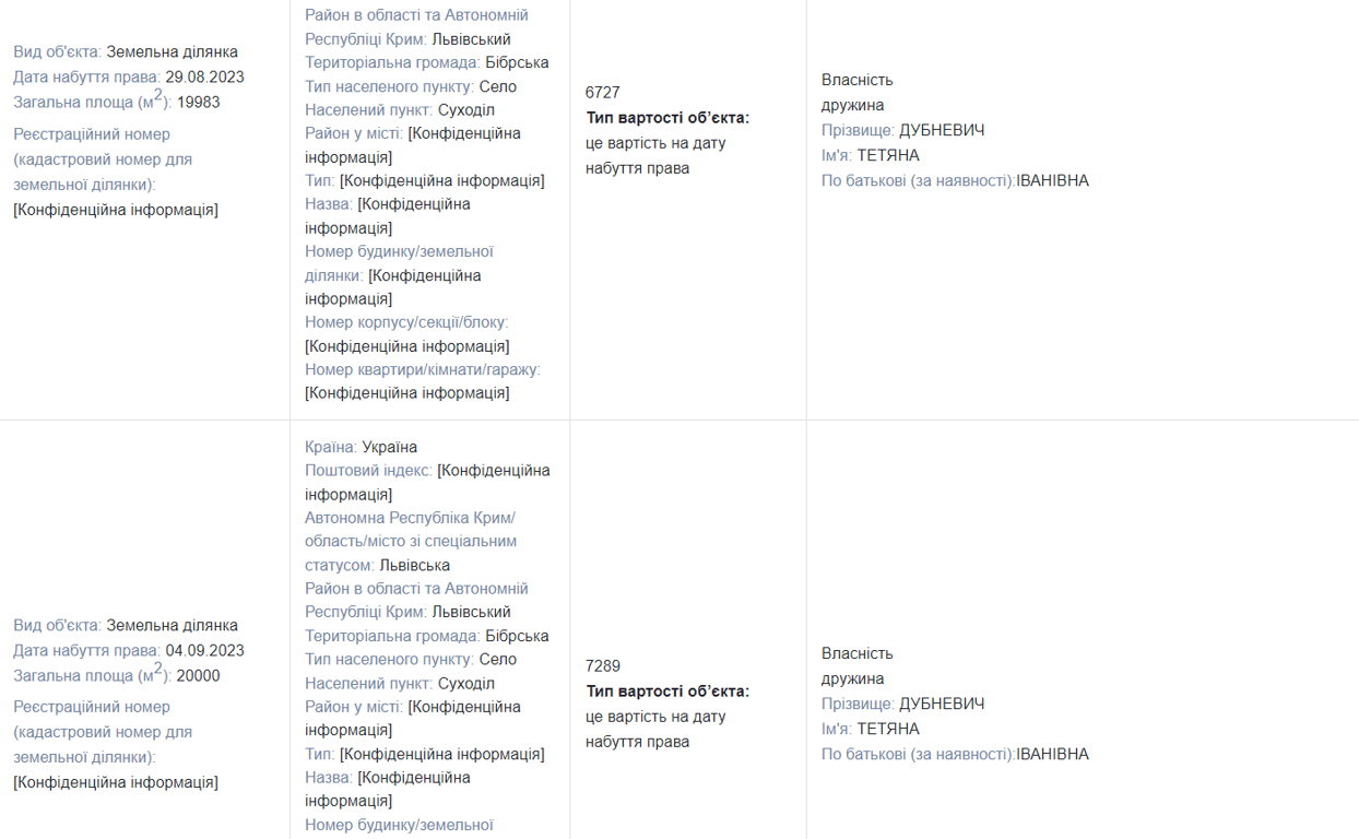 Земельні ділянки Дубневичів