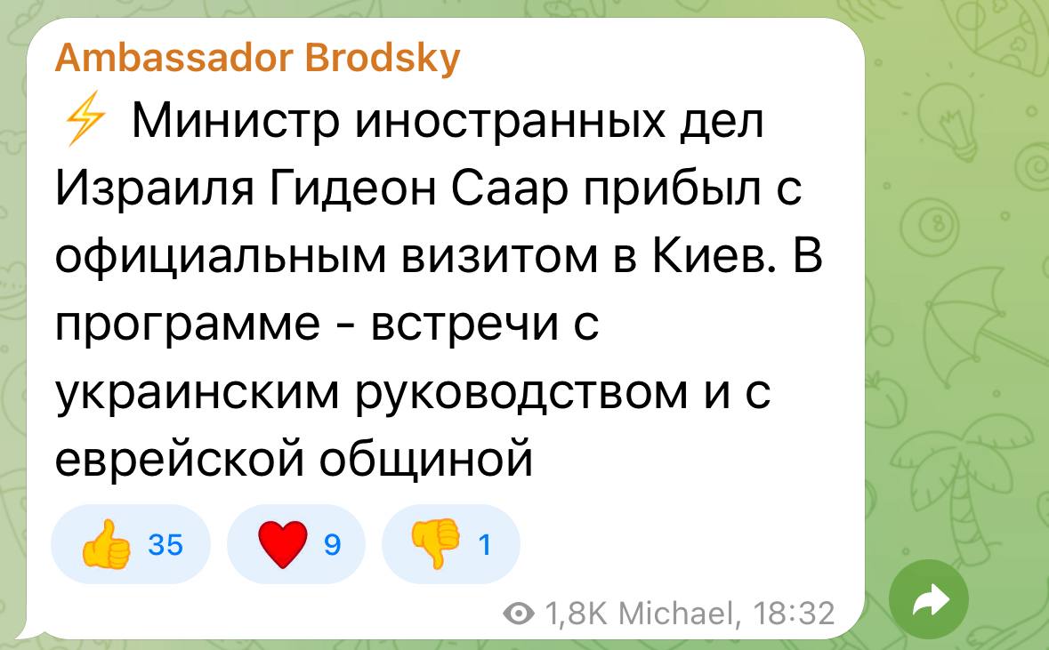 Глава МЗС Ізраїлю прибув до Києва