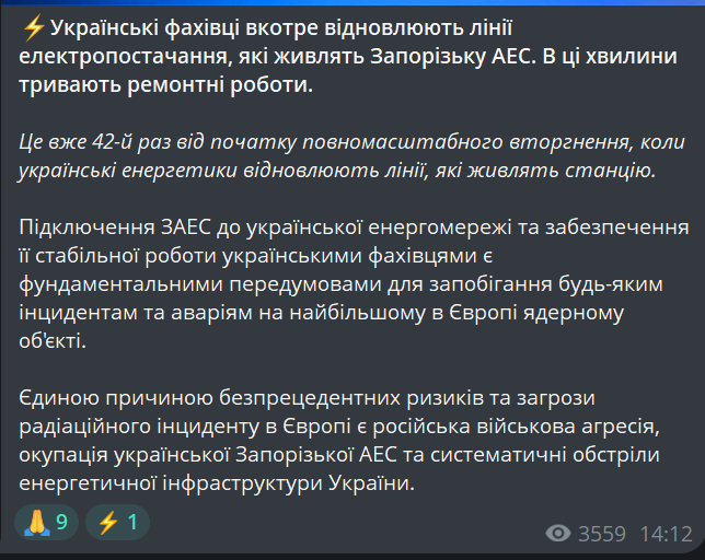 Місячний блекаут — на ЗАЕС ремонтують лінії електропередач - фото 3
