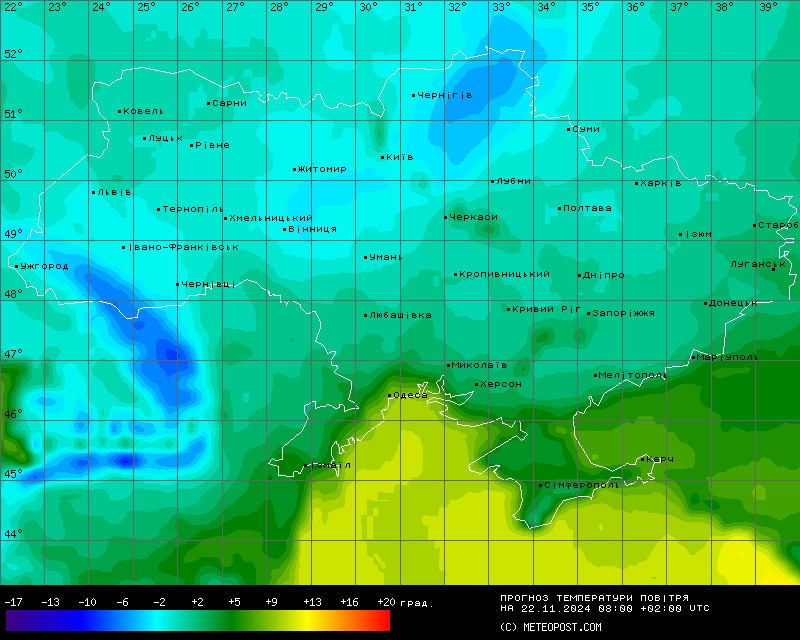 Карта температур на 22 ноября