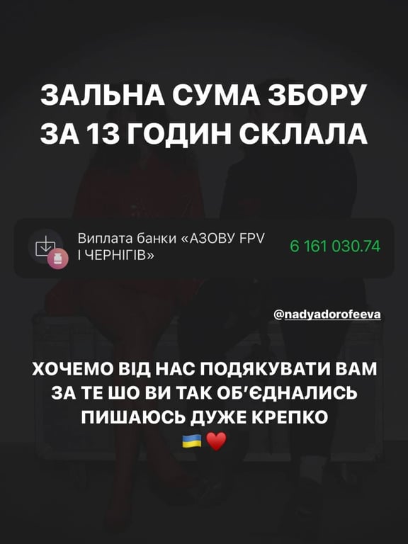 Сумма, собранная со стрима Нади Дорофеевой и Миши Лебиги