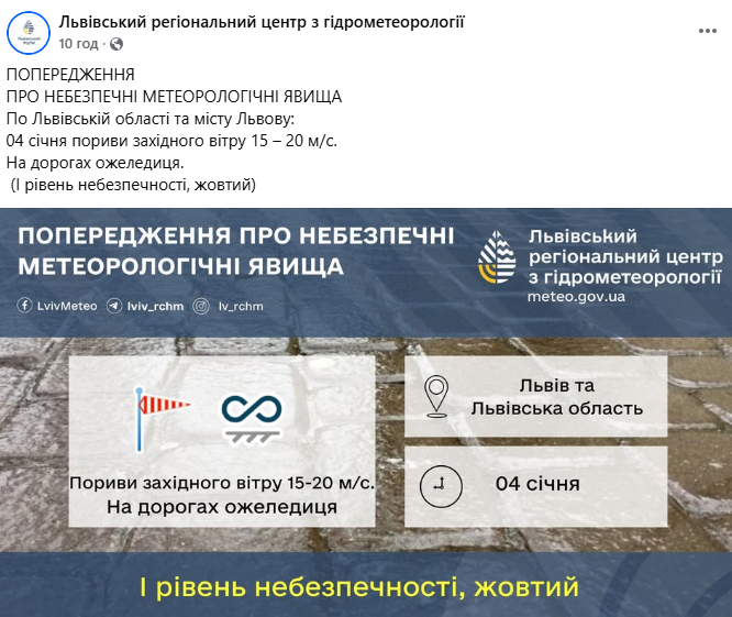 Прогноз погоди у Львові 4 січня