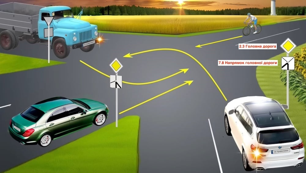 Тест з ПДР: хто проїде перехрестя третім?