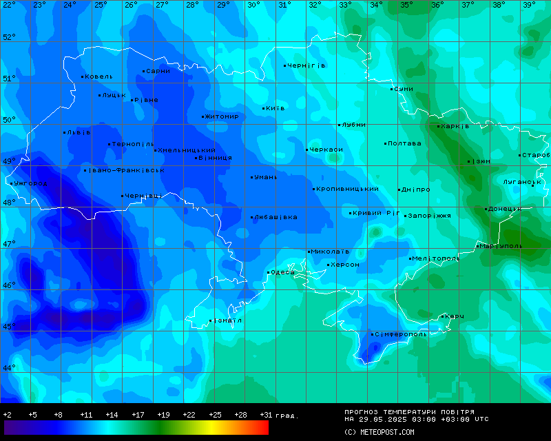 Температуры в Украине 29 мая 2025 года