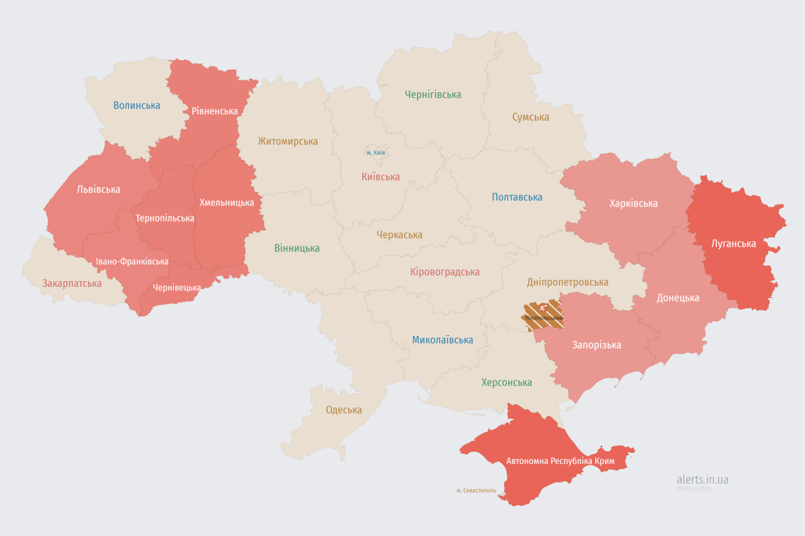 Карта воздушных тревог в Украине.