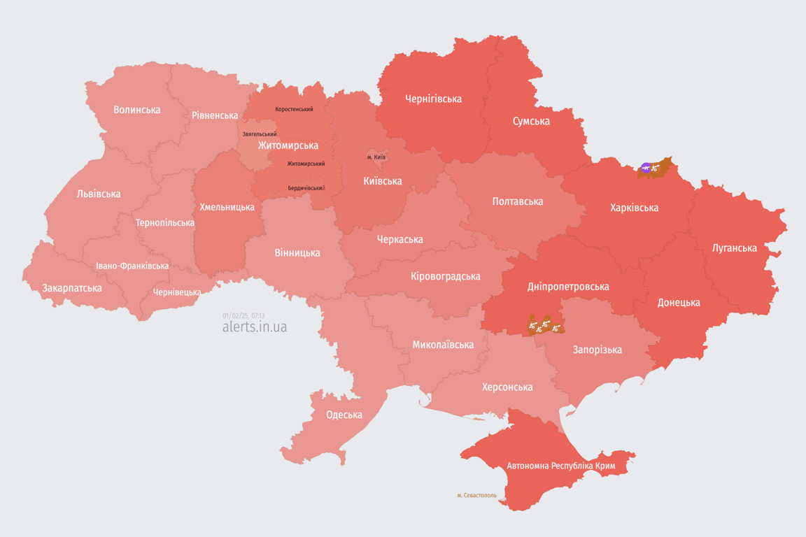 Карта повітряних тривог 1 лютого