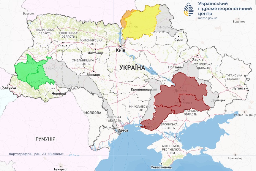 Мапа небезпеки підтоплень в Україні сьогодні, 29 березня, від Укргідрометцентру