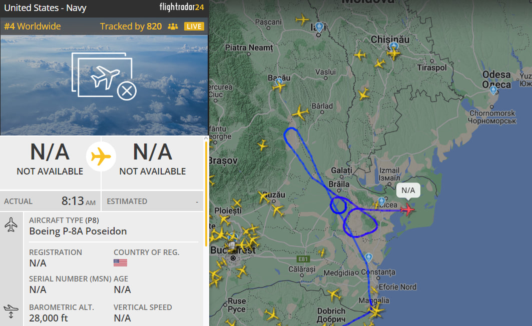 Boeing P-8A Poseidon біля Одещини 13 червня
