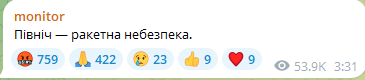 Ракетна небезпека в північних областях