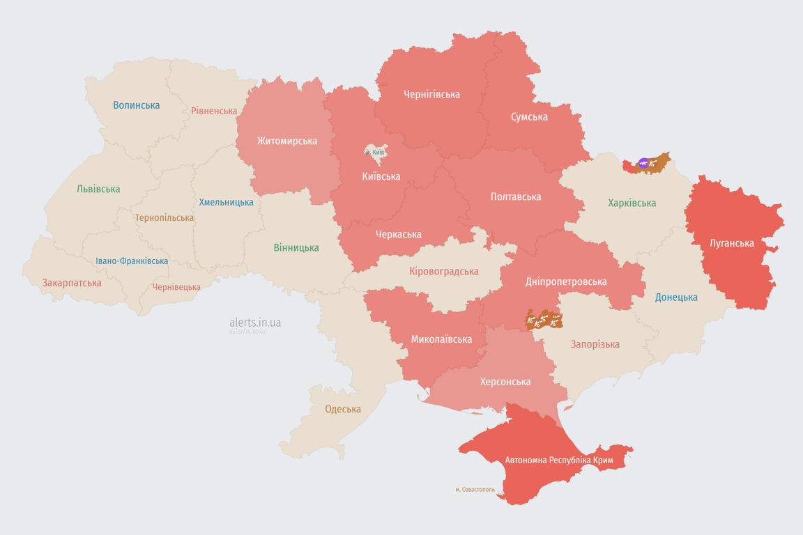 Мапа повітряної тривоги 5 липня