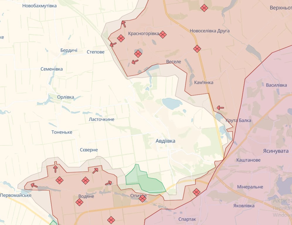 Карта боевых действий на Авдеевском направлении от Deepstate