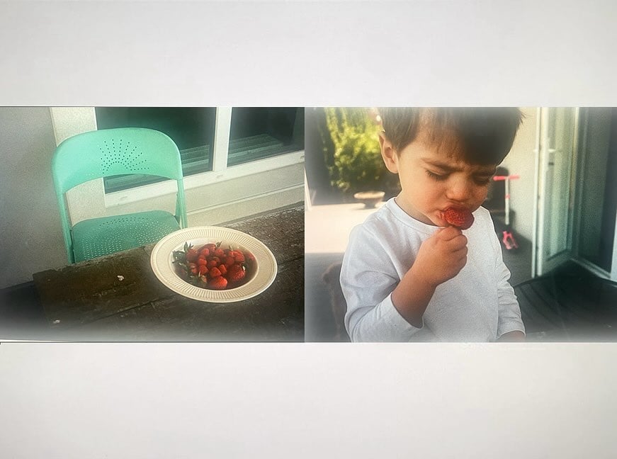 Син Кацуріна їсть полуниицю