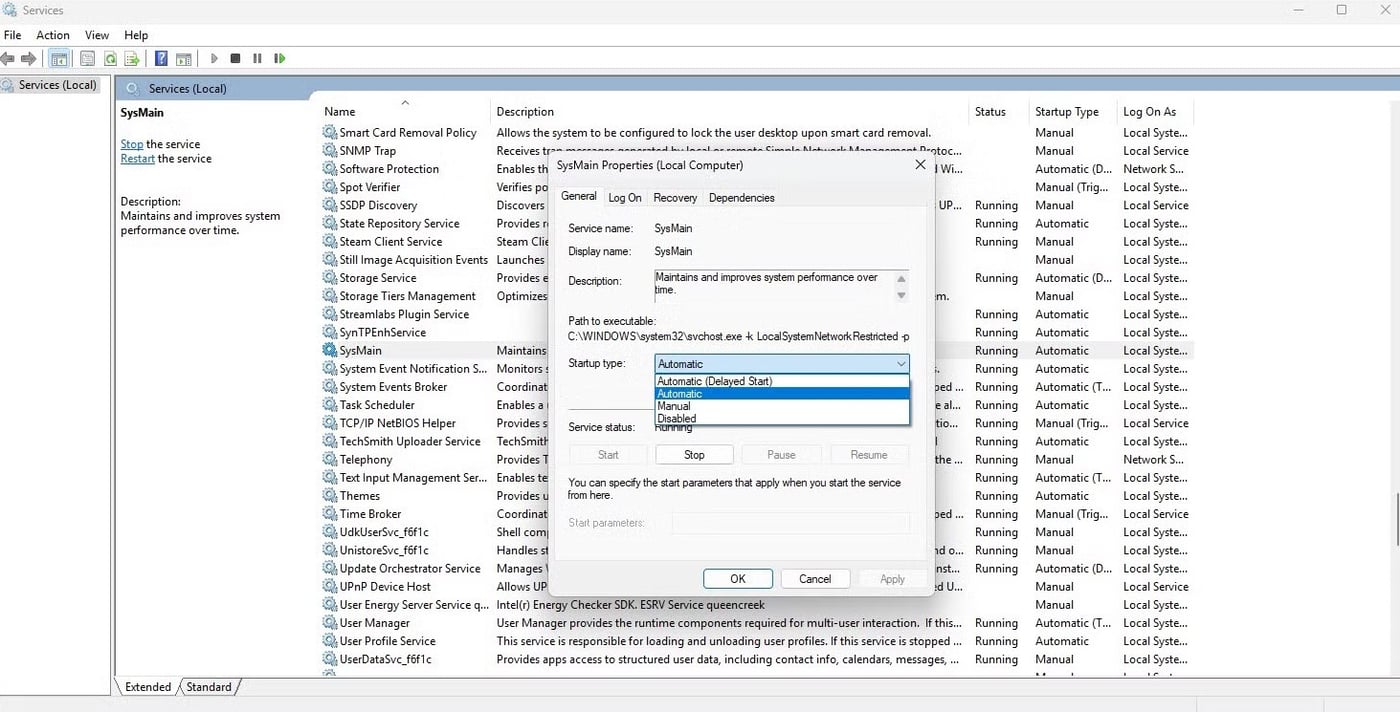 Служба SysMain в Windows