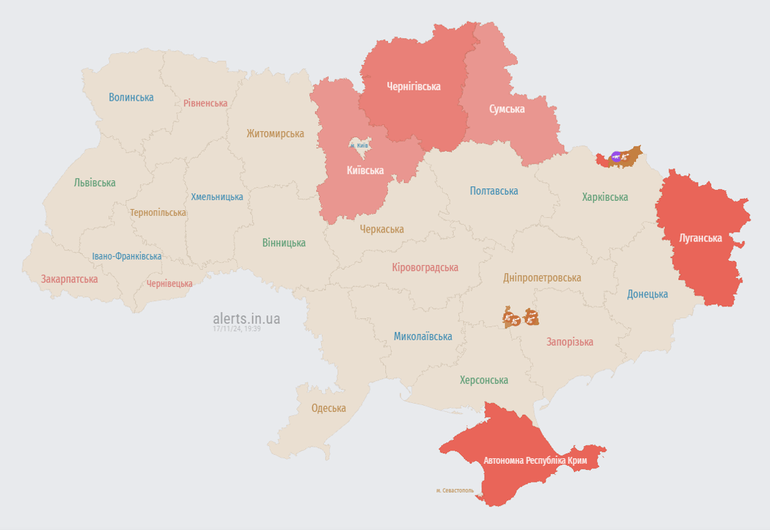 Карта тривог 17 листопада
