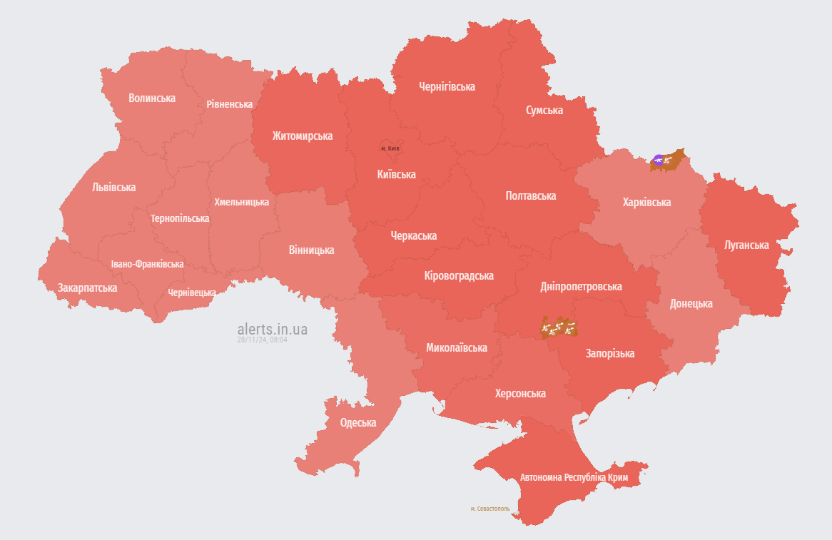 Карта тривог 28 листопада
