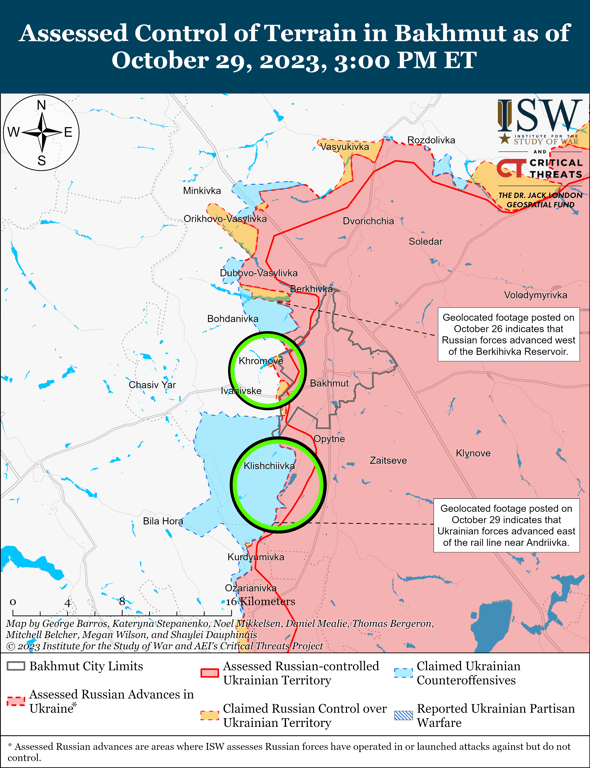 Карта боевых действий на Бахмутском направлении от ISW