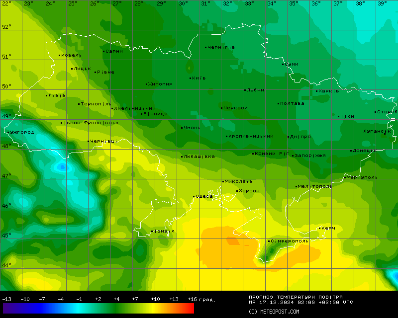 Карта температур на 17 декабря