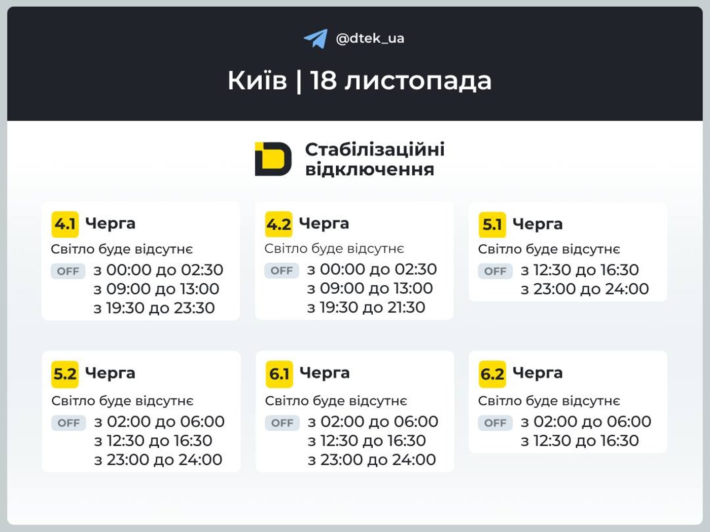 Графіки відключення світла для Києва