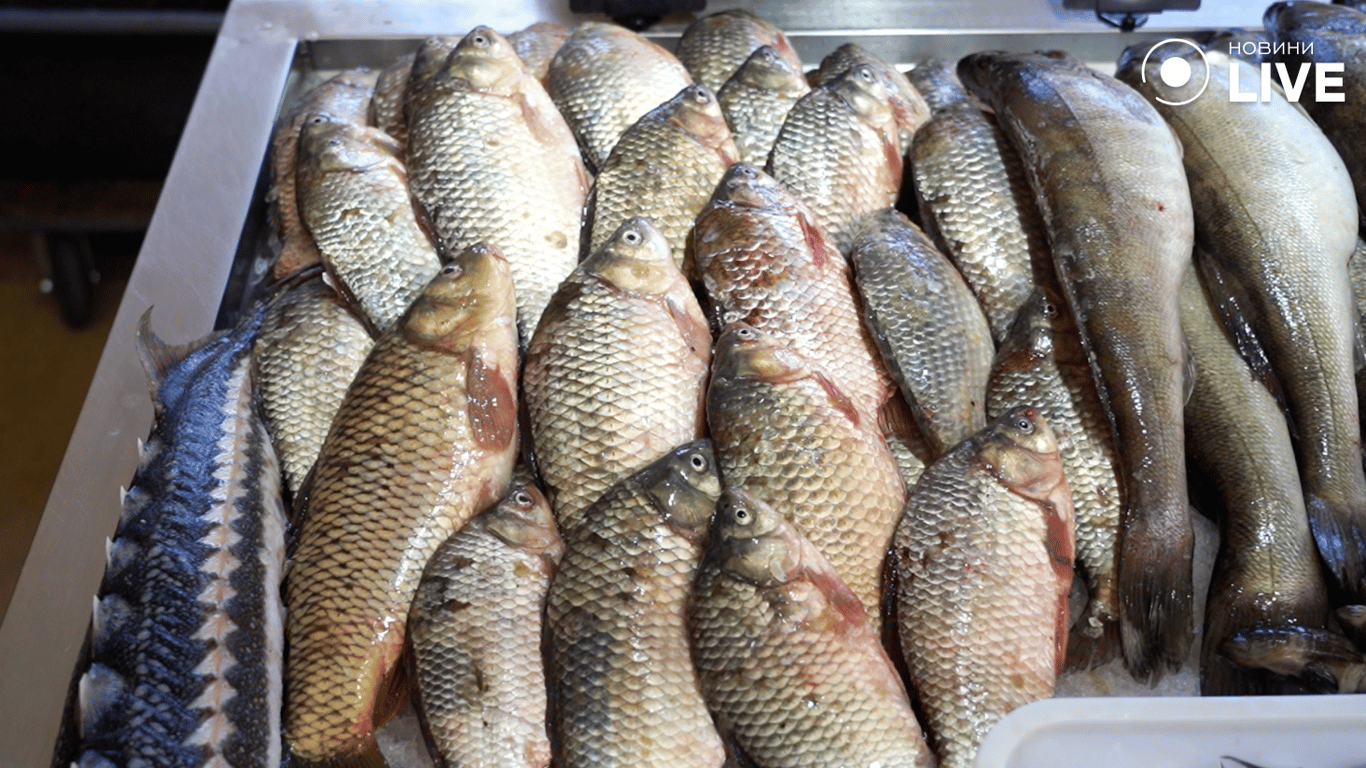Риба на прилавку базару.