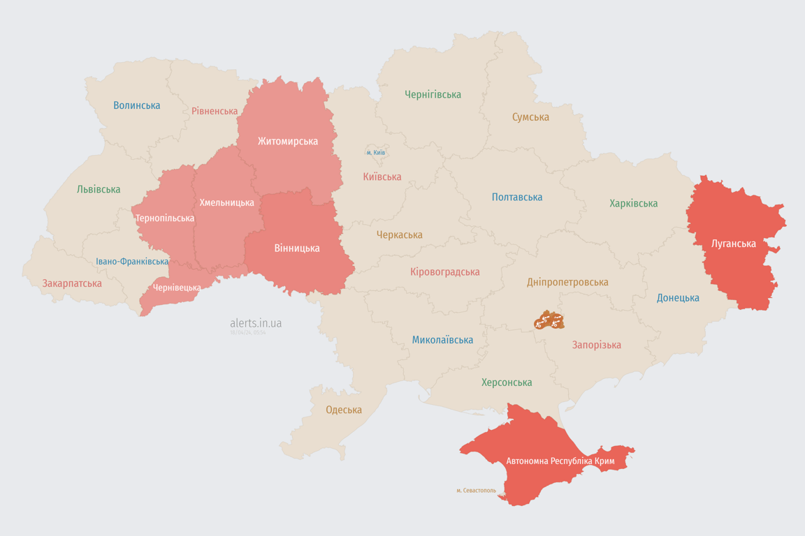 Мапа повітряної тривоги в Україні сьогодні, 18 квітня