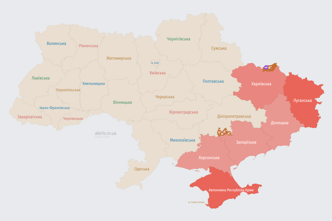 Карта тривоги зараз 15 липня