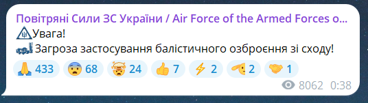 Загроза балістики вночі 7 липня