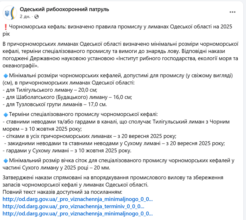 Кефалі буде менше — на Одещині нові правила для рибалок - фото 1