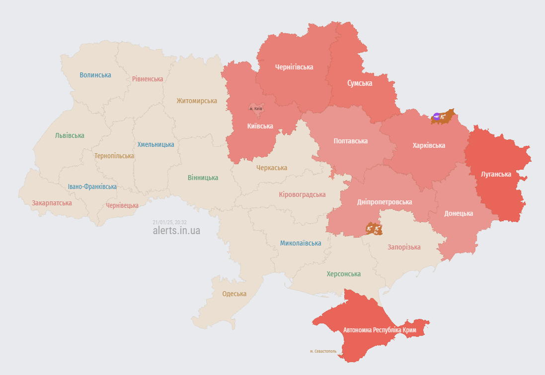 Карта тривог 21 січня