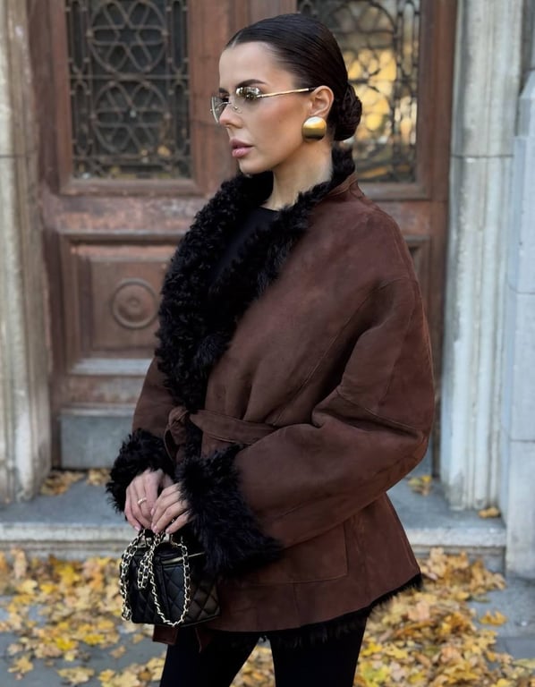 A long shearling coat is the perfect choice for winter