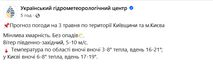 Погода у Києві 3 травня