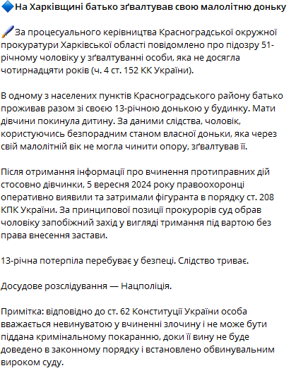 Допис Харківської прокуратури. Фото: скриншот