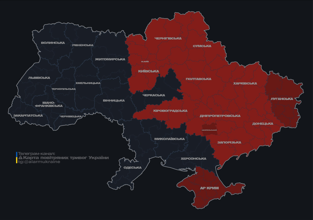 Де оголосили повітряну тривогу вночі 10 січня 2025 року