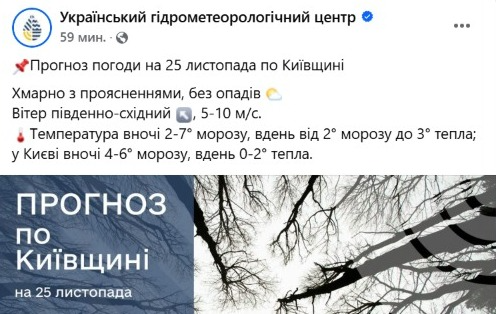 погода у Києві 25 листопада
