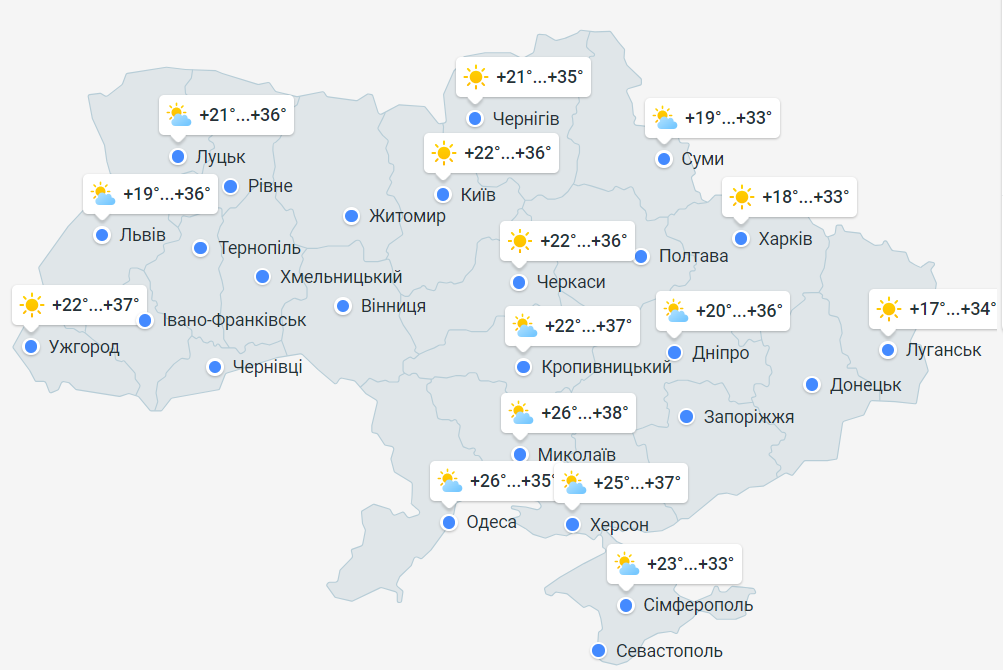 Прогноз погоди в Україні на 13 липня