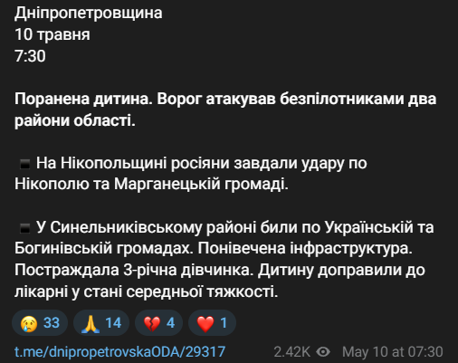 Армія РФ завдала ударів по Дніпропетровщині