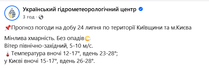 Погода в Києві 24 липня