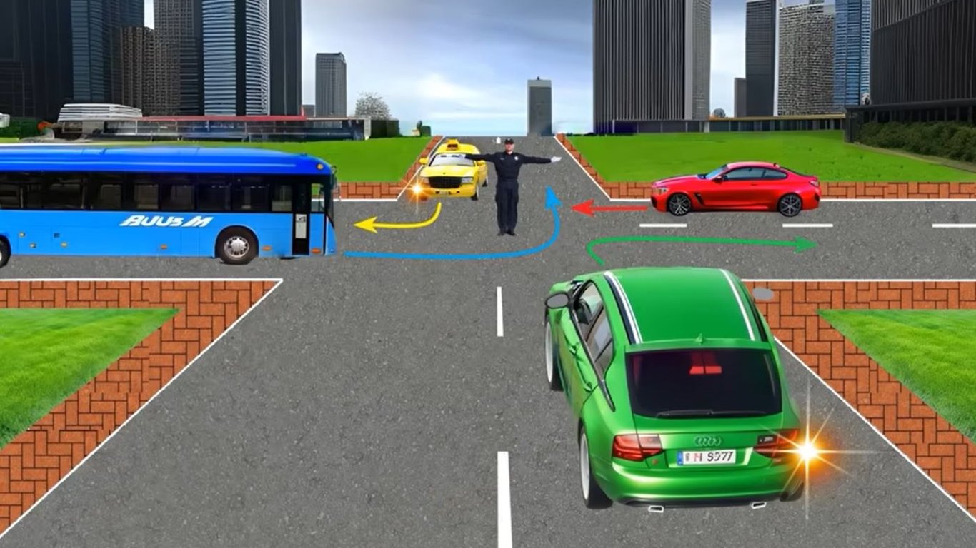 Тест з ПДР: якому транспорту регулювальник дозволяє проїхати на перехресті