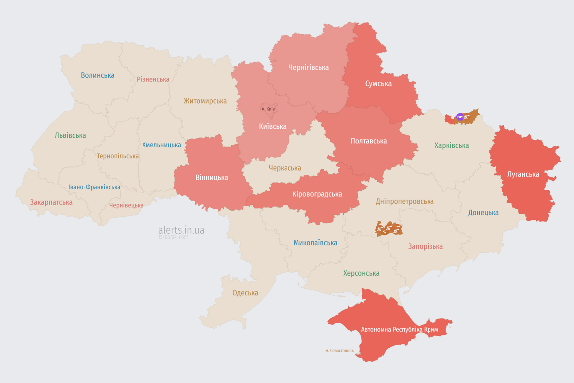Карта тревоги сейчас 13 августа