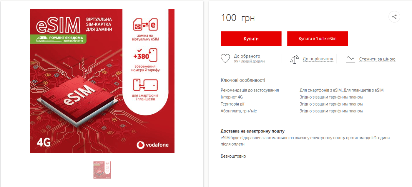 eSIM від Vodafone