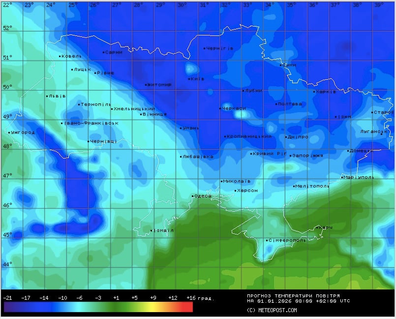 карта погоди на 1 січня