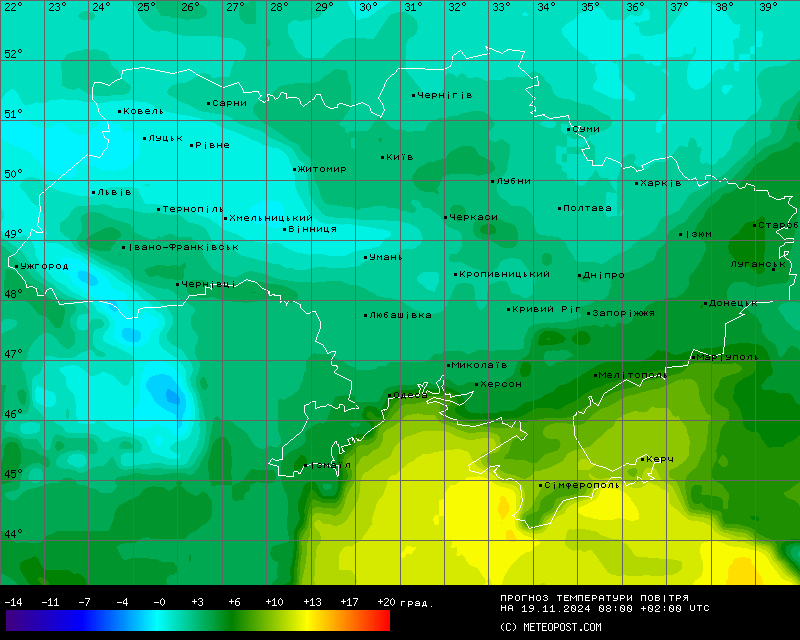Карта температур на 19 листопада