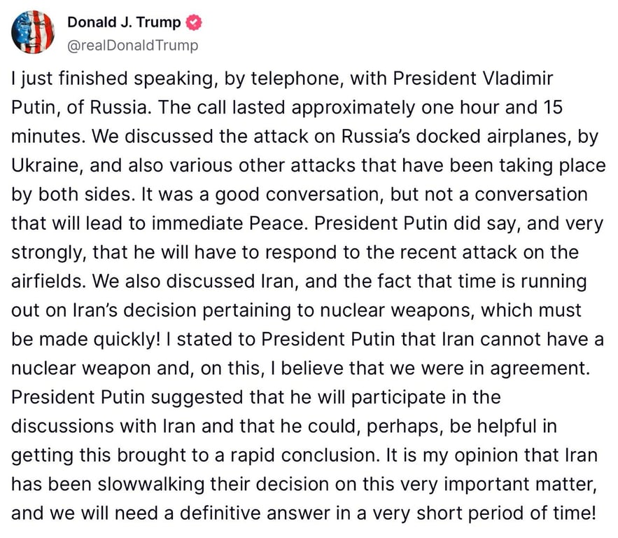 Розмова Трампа та Путіна 4 червня