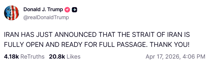 Трамп підтвердив розблокування протоки Іраном