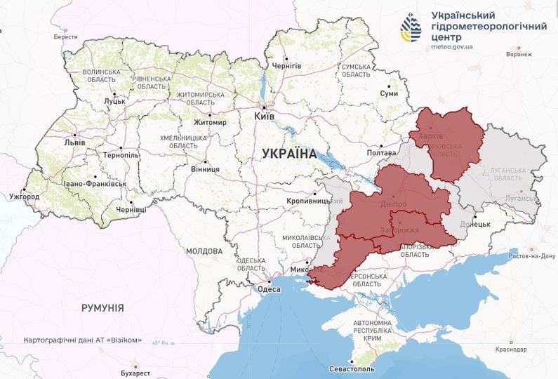 В Украине ожидаются опасные гидрологические явления. Карта по состоянию на 4 августа.