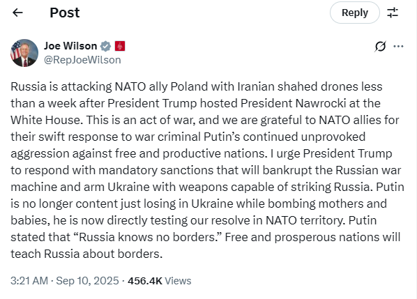 Россия объявила войну Польше, заявляет конгрессмен Джо Уилсон - фото 1