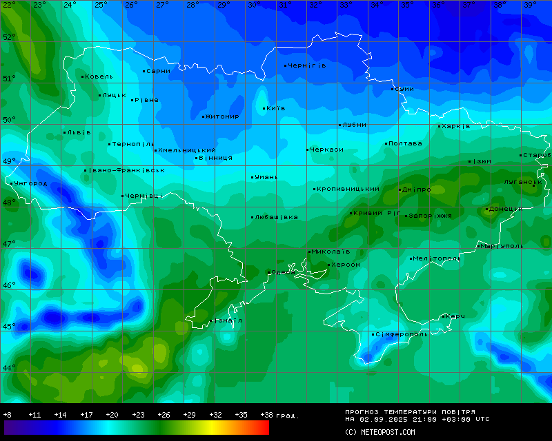 Температуры в Украине 2 сентября 2025 года