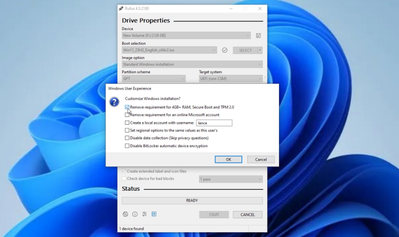 Необходимые настройки Rufus для Windows 11