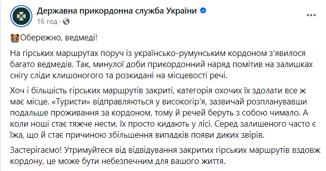 Прикордонники попередили про ведмедів на кордоні
