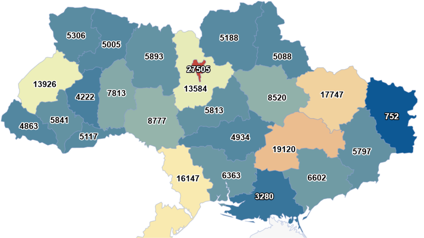 Карта регіонів з кількістю ФОП
