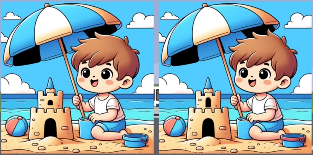 Літо, пляж, пісочний замок — знайдіть на малюнку з відпочивальником три відмінності - фото 1